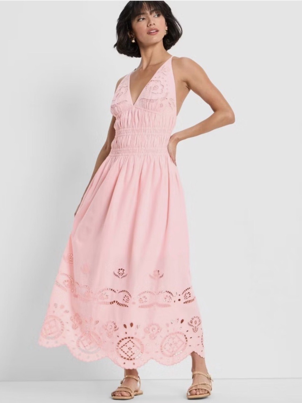 NWT Eyelet Maxi A-Line Dress - Future Collective Light Pink Size M